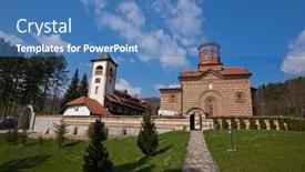  Presentation with orthodox - Slide set having lelic-famous-orthodox-monastery background and a teal colored foreground