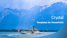  Presentation with lake - PPT layouts having leman geneva paddle steamer ship background and a teal colored foreground