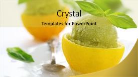  Presentation with cup of lemon tea - Presentation consisting of tea fresh - lemon- basil sorbet in cups background and a yellow colored foreground