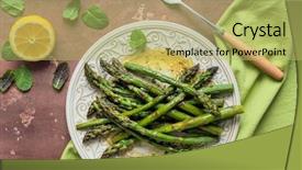  Presentation with vegan - PPT theme having vegan butter - baked asparagus with lemon background and a yellow colored foreground