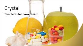  Presentation with colorful of antibiotics capsule pills - Theme with lemon garlic and green apple background and a white colored foreground