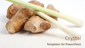  Presentation with lemon grass - Audience pleasing presentation consisting of lemongrass herb plant fresh leaves - lemon grass and root ginger backdrop and a lemonade colored foreground