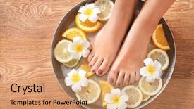  Presentation with lemon lime - PPT theme having lemon lime - female feet in spa bowl background and a coral colored foreground