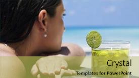  Presentation with lemon lime - Presentation theme having lemon lime water - woman with cocktail relaxing background and a yellow colored foreground