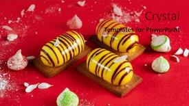  Presentation with pastries - Audience pleasing slide deck consisting of lemon-pastries-with-flower-petals backdrop and a crimson colored foreground