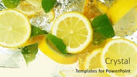  Presentation with leaves falling - Cool new PPT theme with lemon-slices-with-ice-cubes backdrop and a yellow colored foreground