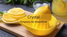 Presentation with lemon - Cool new theme with lemon squeezer on wooden board backdrop and a gold colored foreground