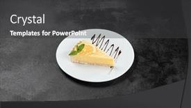  Presentation with white plate - Presentation with lemon-tart-with-mint-leaves background and a dark gray colored foreground
