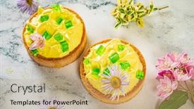  Presentation with lemon - Presentation theme consisting of lemon-tartlets-with-cream background and a coral colored foreground