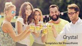  Presentation with lemonade - Colorful slide set enhanced with lemonade - group of young people cheering backdrop and a coral colored foreground