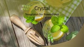  Presentation with lemonade - PPT layouts with lemonade glasses with lemon mint and ice on garden table top view background and a gold colored foreground