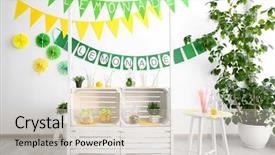  Presentation with lemonade - Slide set with lemonade stand indoors background and a soft green colored foreground