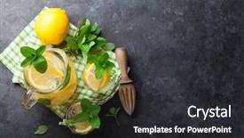  Presentation with lemonade - Theme having lemonade with lemon mint and ice on stone table top view with copy space background and a dark gray colored foreground