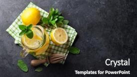 Presentation with lemonade - Amazing theme having lemonade with lemon mint and ice on stone table top view with copy space backdrop and a dark gray colored foreground
