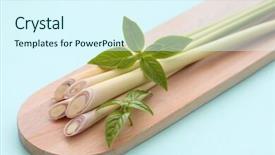 Presentation with lemongrass oil - PPT layouts with lemongrass and basil on blue background and a cool aqua colored foreground