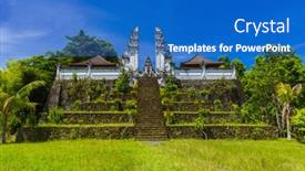  Presentation with bali temple - Colorful presentation design enhanced with lempuyang-temple-bali-island-indonesia backdrop and a teal colored foreground