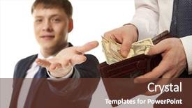  Presentation with bribe - Presentation featuring lend hand - businessman taking bribe over white background and a  colored foreground