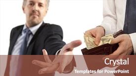  Presentation with bribe - Cool new slide set with lend hand - businessman taking bribe over white backdrop and a tawny brown colored foreground