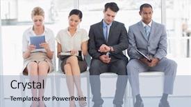  Presentation with job interview - PPT theme having length of business people wait background and a light blue colored foreground