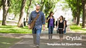  Presentation with students walking on campus - PPT theme enhanced with length of confident male grad background and a gray colored foreground