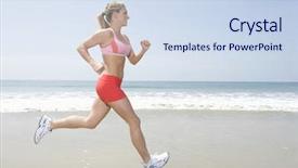  Presentation with healthy workplace full length side view - Cool new presentation with length of healthy young woman backdrop and a sky blue colored foreground