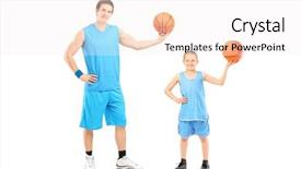  Presentation with basketball players - PPT theme consisting of length portrait of a basketball background and a white colored foreground