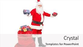  Presentation with santa claus holding scroll paper - Colorful theme enhanced with length portrait of a santa backdrop and a white colored foreground