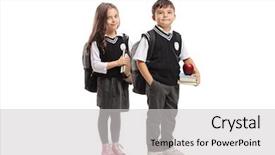  Presentation with full length portrait two men women brown sweater - Slide set consisting of length portrait of a schoolgirl background and a light gray colored foreground