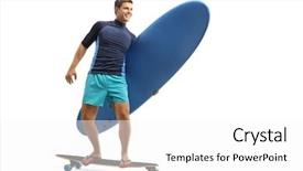  Presentation with full length portrait two men women brown sweater - Slide deck featuring length portrait of a surf background and a white colored foreground