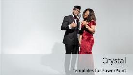  Presentation with full length portrait two men women brown sweater - Colorful PPT layouts enhanced with length portrait of afro american backdrop and a light gray colored foreground