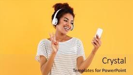  Presentation with teal and yellow music - Theme enhanced with lenguaje - african cheerful positive young woman background and a  colored foreground