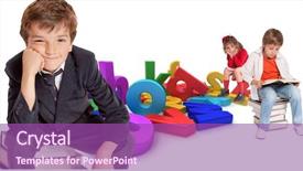  Presentation with alphabet - Cool new PPT theme with lenguaje - children with different ages backdrop and a violet colored foreground