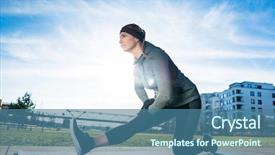  Presentation with kneeling - PPT theme consisting of lens flare grey - low-angle view of a determined background and a ocean colored foreground