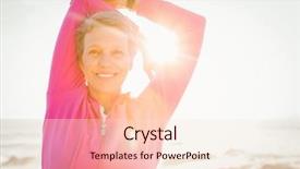  Presentation with sporty - Beautiful PPT theme featuring lens flare grey - portrait of smiling sporty woman backdrop and a lemonade colored foreground