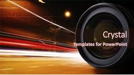  Presentation with lens - Cool new slide deck with lens of camera on abstract backdrop and a wine colored foreground