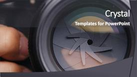  Presentation with lens - Audience pleasing presentation theme consisting of lense - adjusting camera lens aperture backdrop and a dark gray colored foreground
