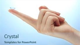  Presentation with contact lens - Audience pleasing PPT theme consisting of lense - contact lens on finger backdrop and a sky blue colored foreground
