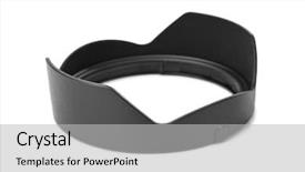  Presentation with illustration of a camera lens - Presentation theme enhanced with lense - lens hood for camera isolated background and a light gray colored foreground