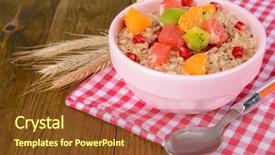  Presentation with delicious cakes pastry fruit - Audience pleasing presentation theme consisting of lenten - delicious oatmeal with fruit backdrop and a tawny brown colored foreground