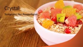  Presentation with fruit - Presentation design having lenten - delicious oatmeal with fruit background and a gold colored foreground