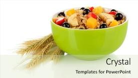  Presentation with fresh fruits salad on white - PPT theme with lenten - oatmeal with fruits isolated background and a soft green colored foreground