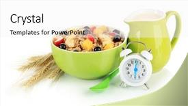 Presentation with fresh fruits salad on white - Audience pleasing presentation theme consisting of lenten - oatmeal with fruits isolated backdrop and a white colored foreground