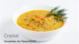  Presentation with soup - Presentation consisting of lentil-soup-on-the-white background and a light gray colored foreground