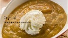  Presentation with lentils - Presentation design having lentils-cream-soup-with-yogurt background and a yellow colored foreground