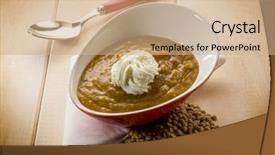  Presentation with lentils - Beautiful presentation theme featuring lentils-cream-soup-with-yogurt backdrop and a coral colored foreground