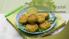  Presentation with lentils - Theme consisting of lentils croquette selective focus background and a mint green colored foreground