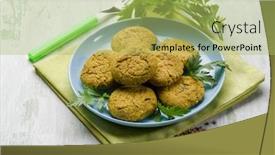  Presentation with vegetarian - Colorful presentation design enhanced with lentils croquette vegetarian food backdrop and a mint green colored foreground