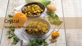  Presentation with turmeric - Beautiful slide deck featuring lentils salad with turmeric fennel backdrop and a gold colored foreground