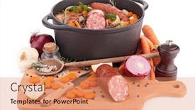  Presentation with lentils - Beautiful PPT layouts featuring lentils-with-vegetables-and-meat backdrop and a coral colored foreground