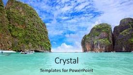  Presentation with maya bay - Amazing PPT theme having cliff emerald sea - maya bay of phi-phi island backdrop and a arctic colored foreground
